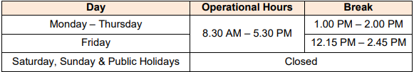 HRDF Operating Days and Hours